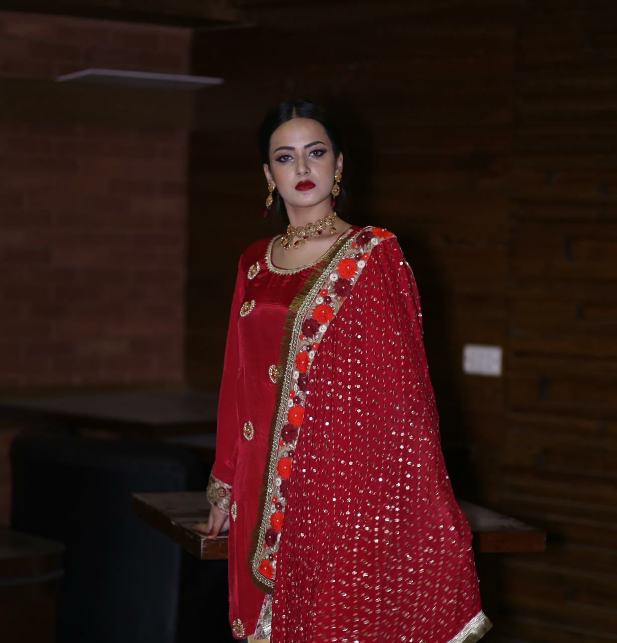 Red raw silk kurta