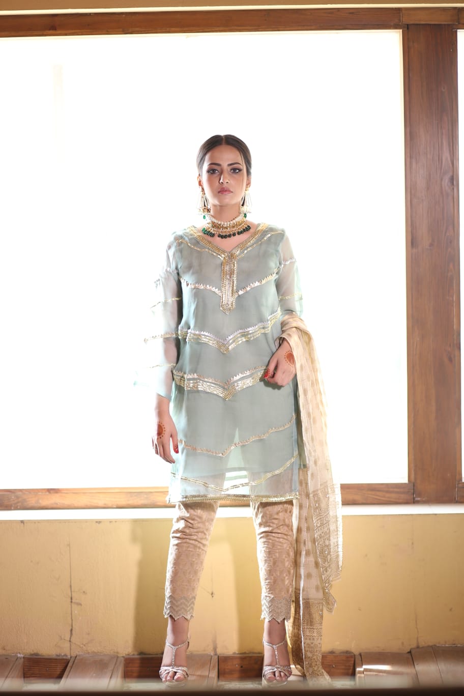 Sea green organza kurta